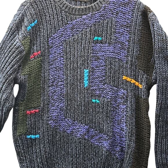 Street Scenes Vintage 80s Geometrics Blue Black Pullover Sweater Men Large - Picture 3 of 7